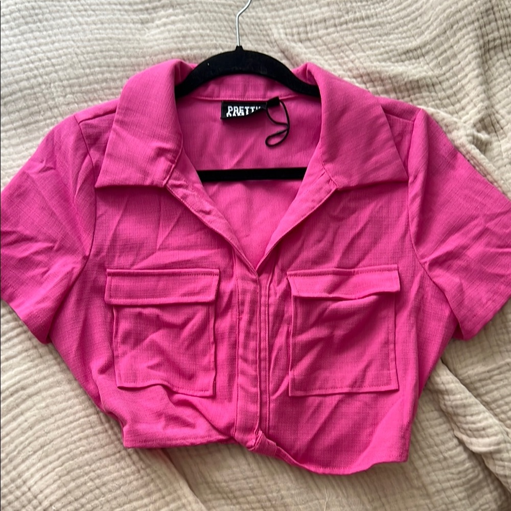 Pink Cropped Button-Up Shirt